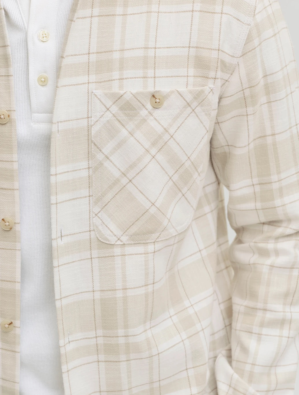 Jack & Jones Linen Blend Shirt in Beige Check