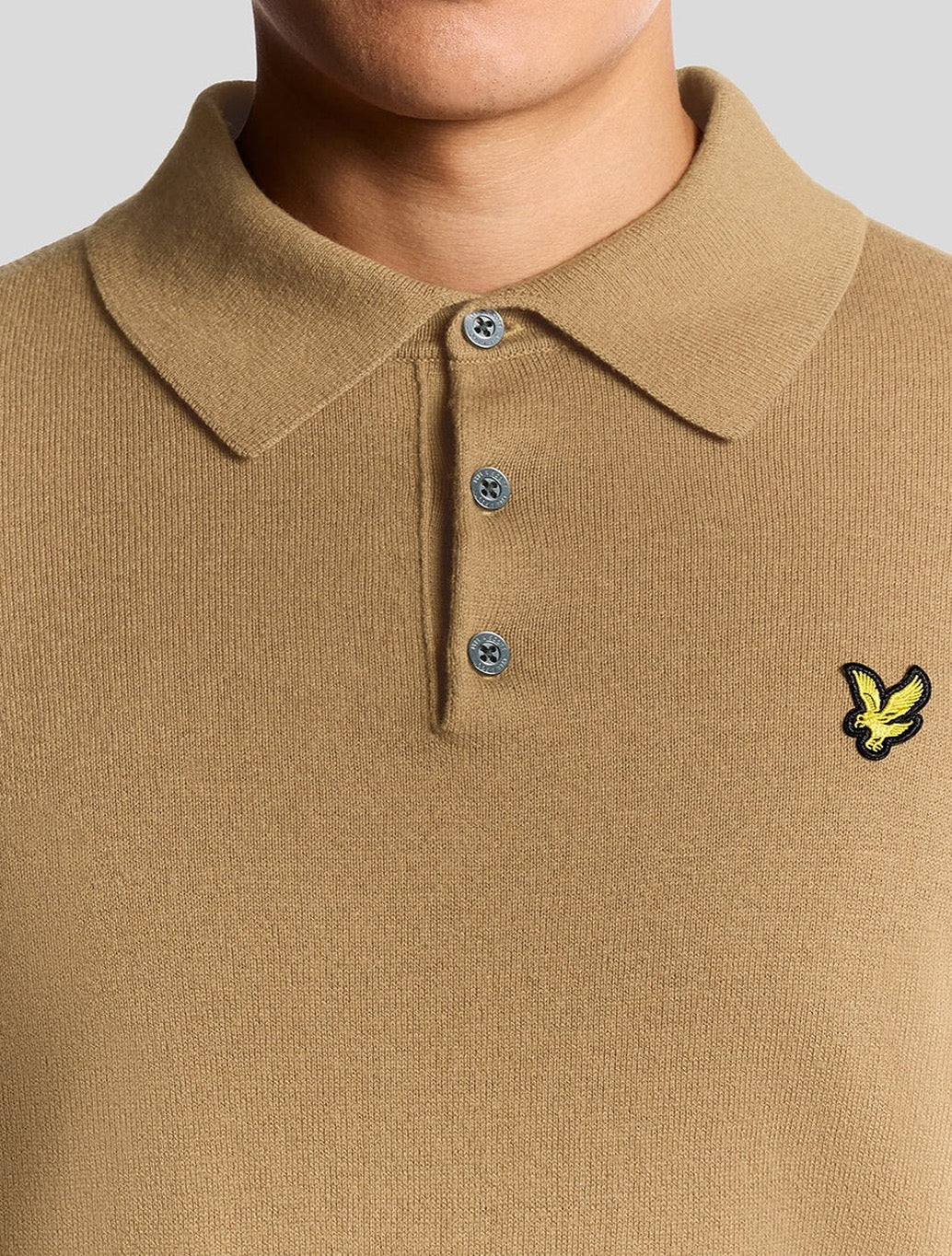 Lyle & Scott - Merino Blend Long Sleeve Polo Shirt - Tan