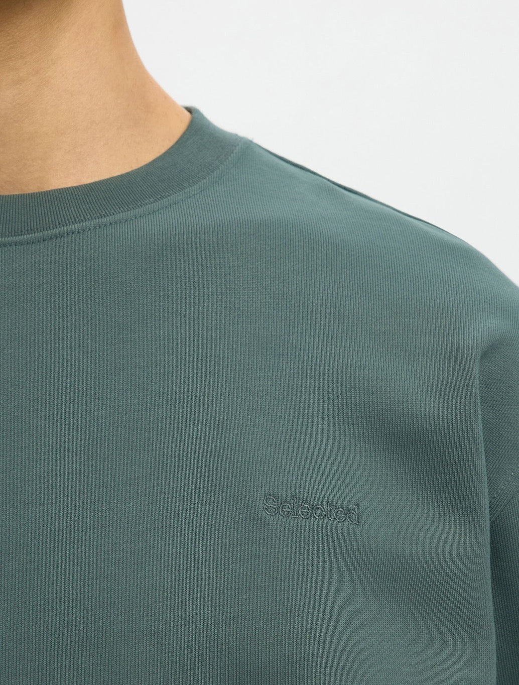 Selected Aron Cotton Sweatshirt in Green