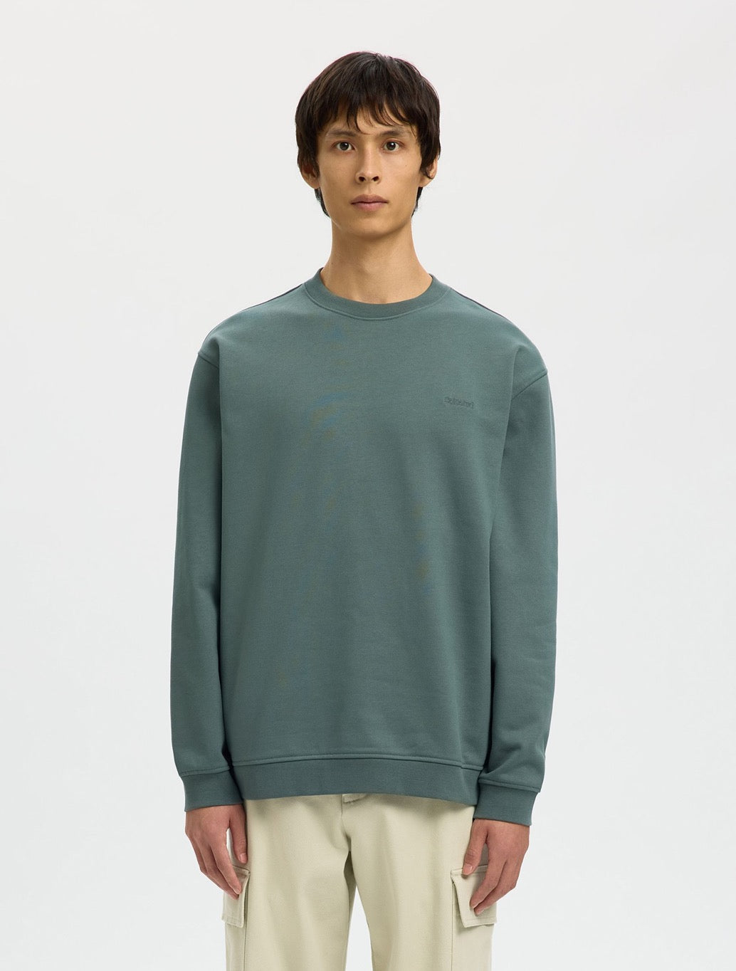 Selected Aron Cotton Sweatshirt in Green