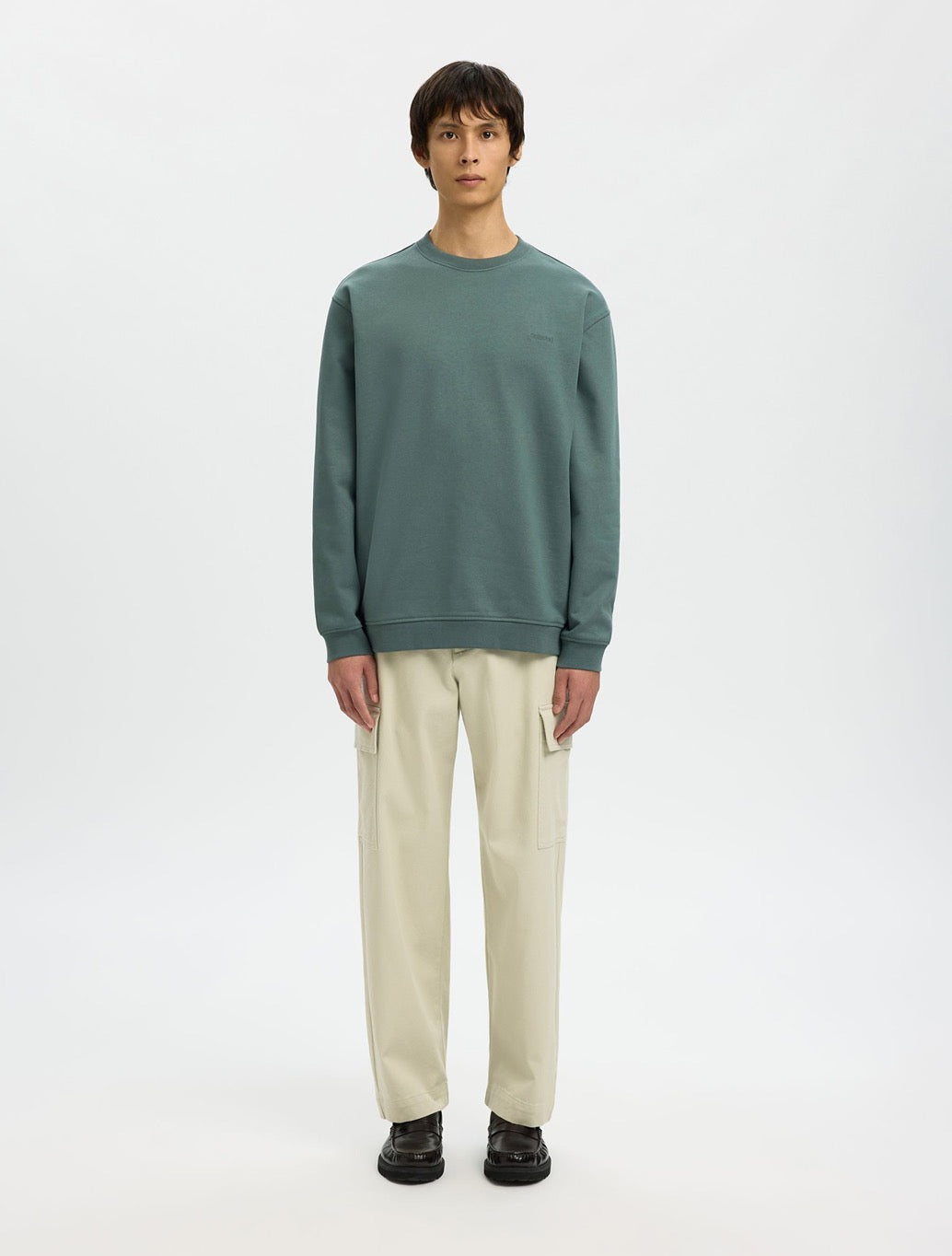 Selected Aron Cotton Sweatshirt in Green