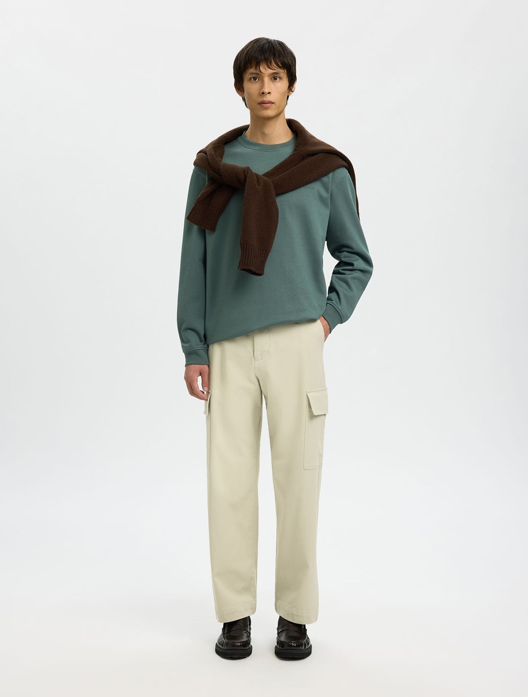 Selected Aron Cotton Sweatshirt in Green