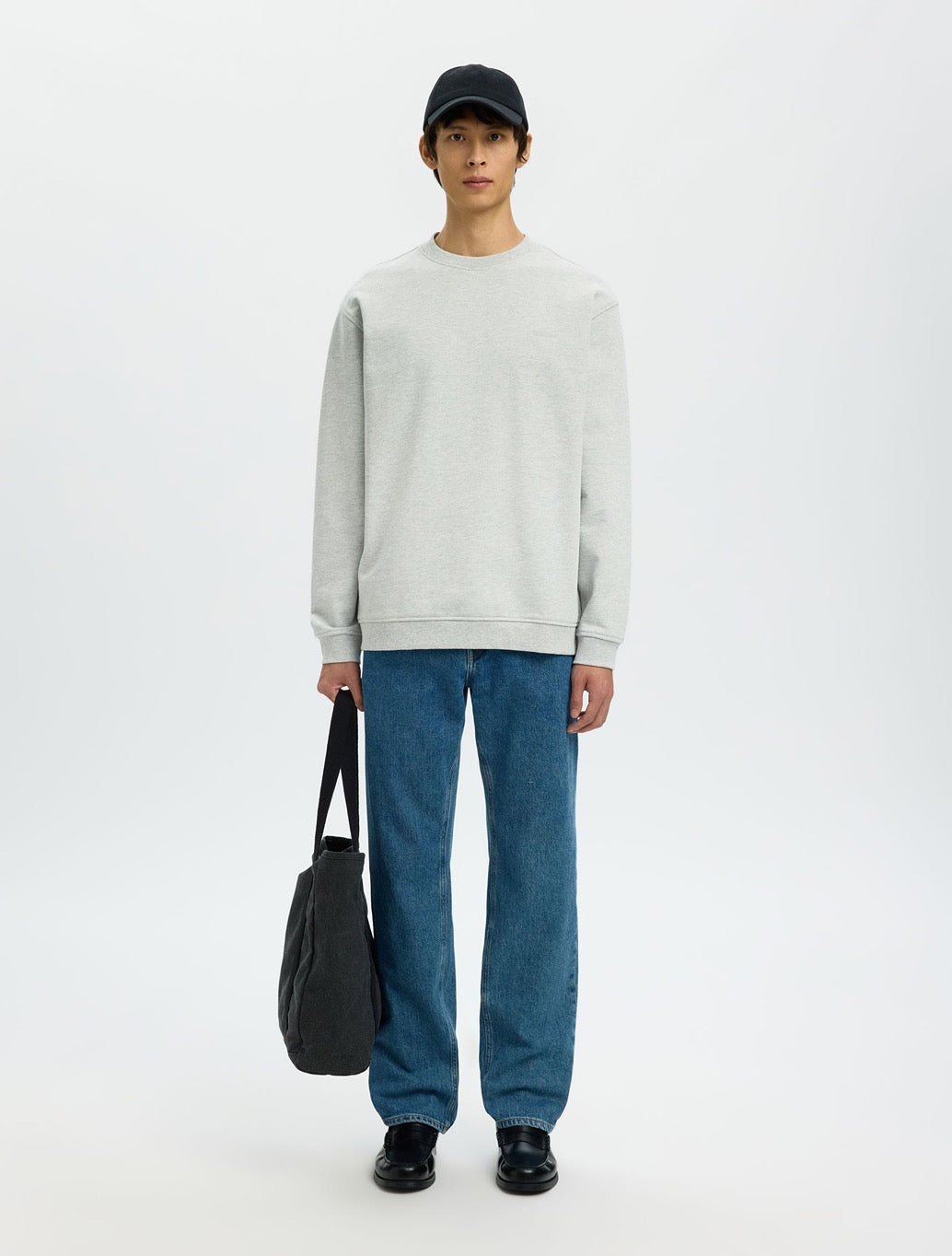Selected Aron Cotton Sweatshirt in Grey