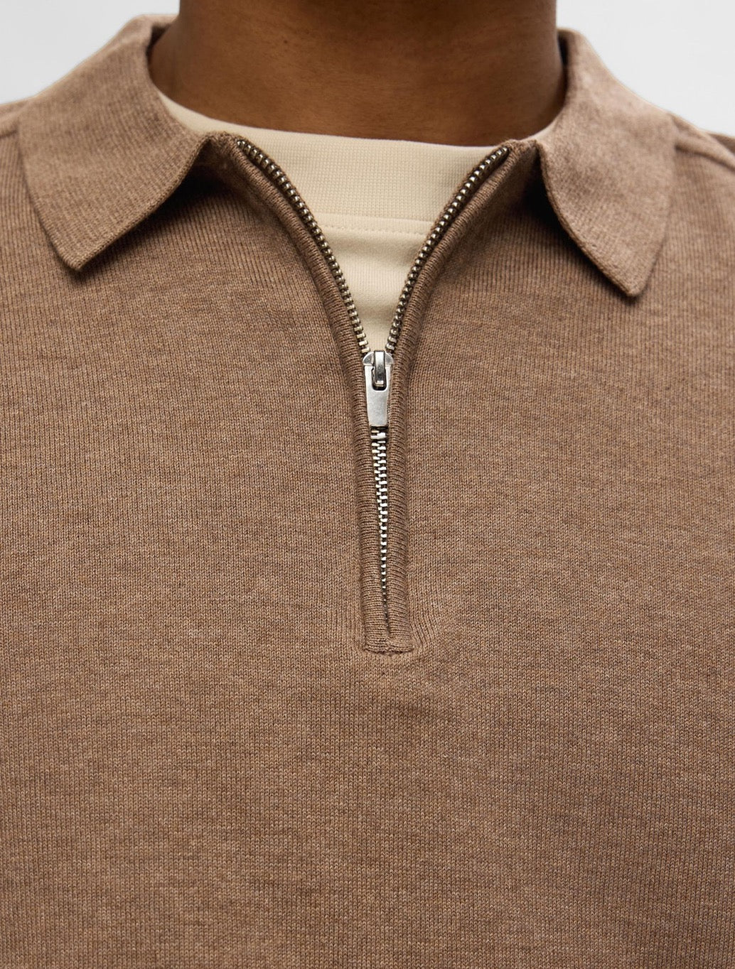 Selected - Berg Knitted Long Sleeved Polo - Tan