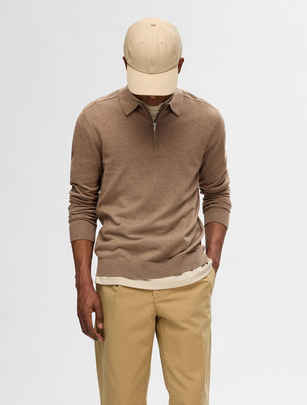 Selected - Berg Knitted Long Sleeved Polo - Tan