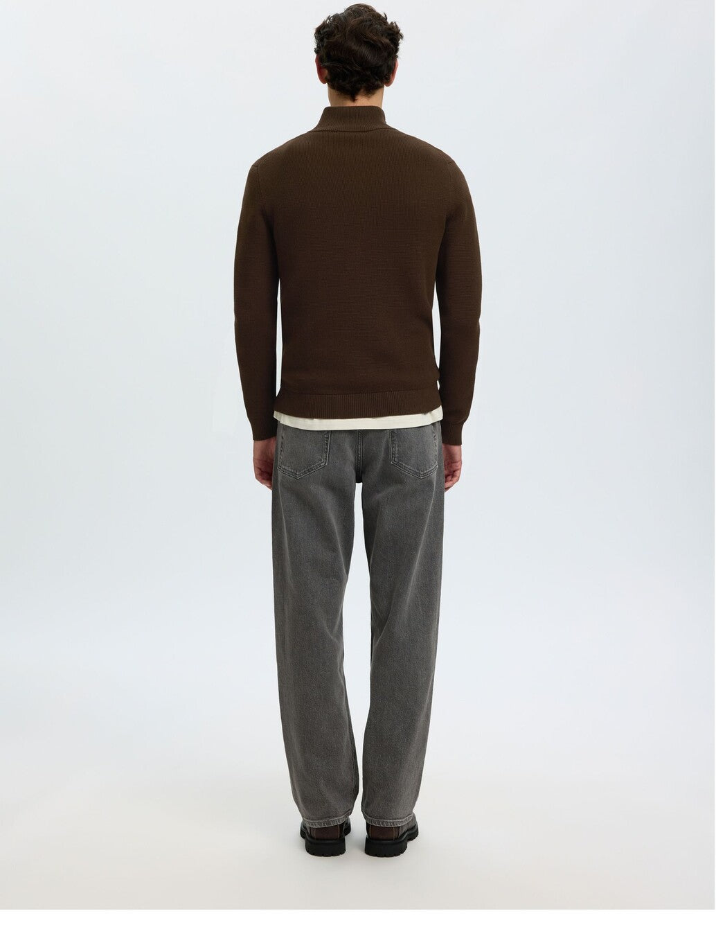 Selected Berg Zip Knit in Dark Brown