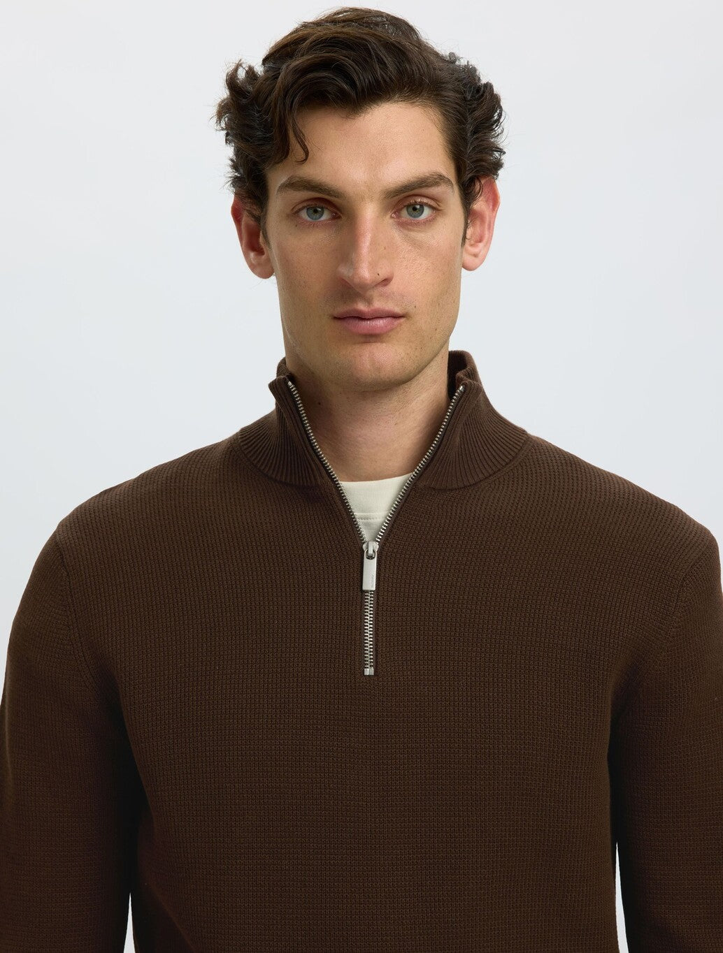 Selected Berg Zip Knit in Dark Brown