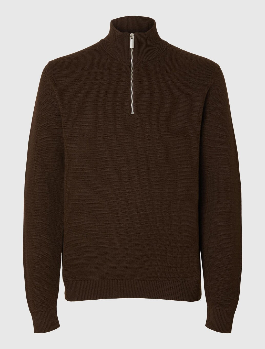 Selected Berg Zip Knit in Dark Brown