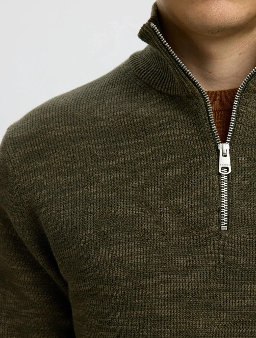 Selected Berg Zip Knit in Dark Green
