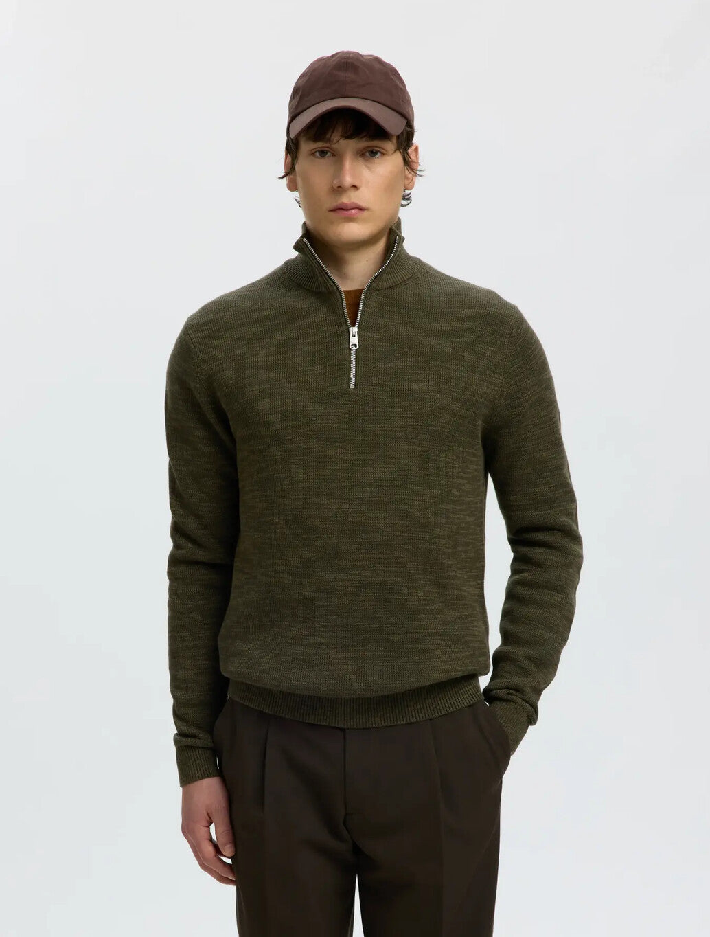 Selected Berg Zip Knit in Dark Green