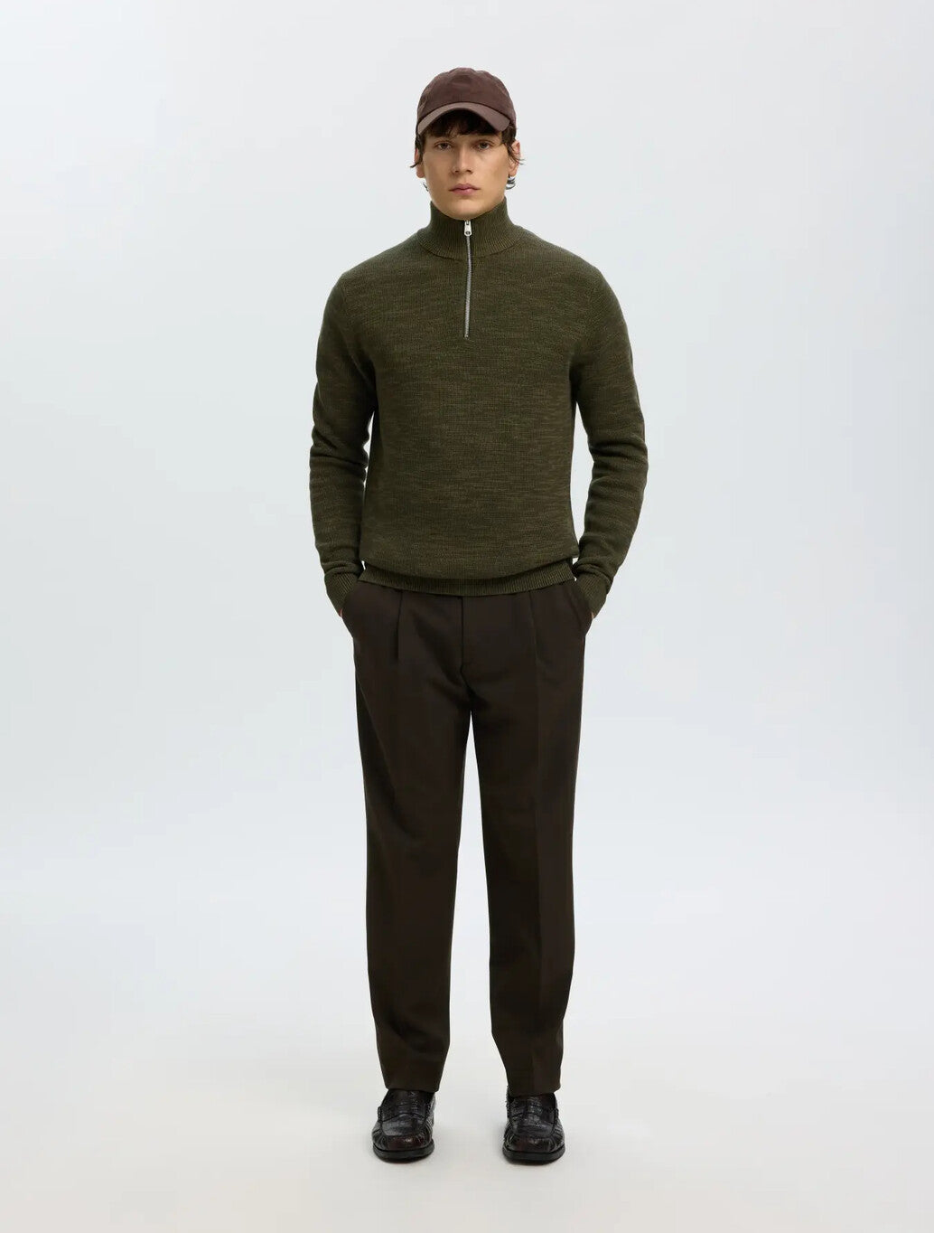 Selected Berg Zip Knit in Dark Green