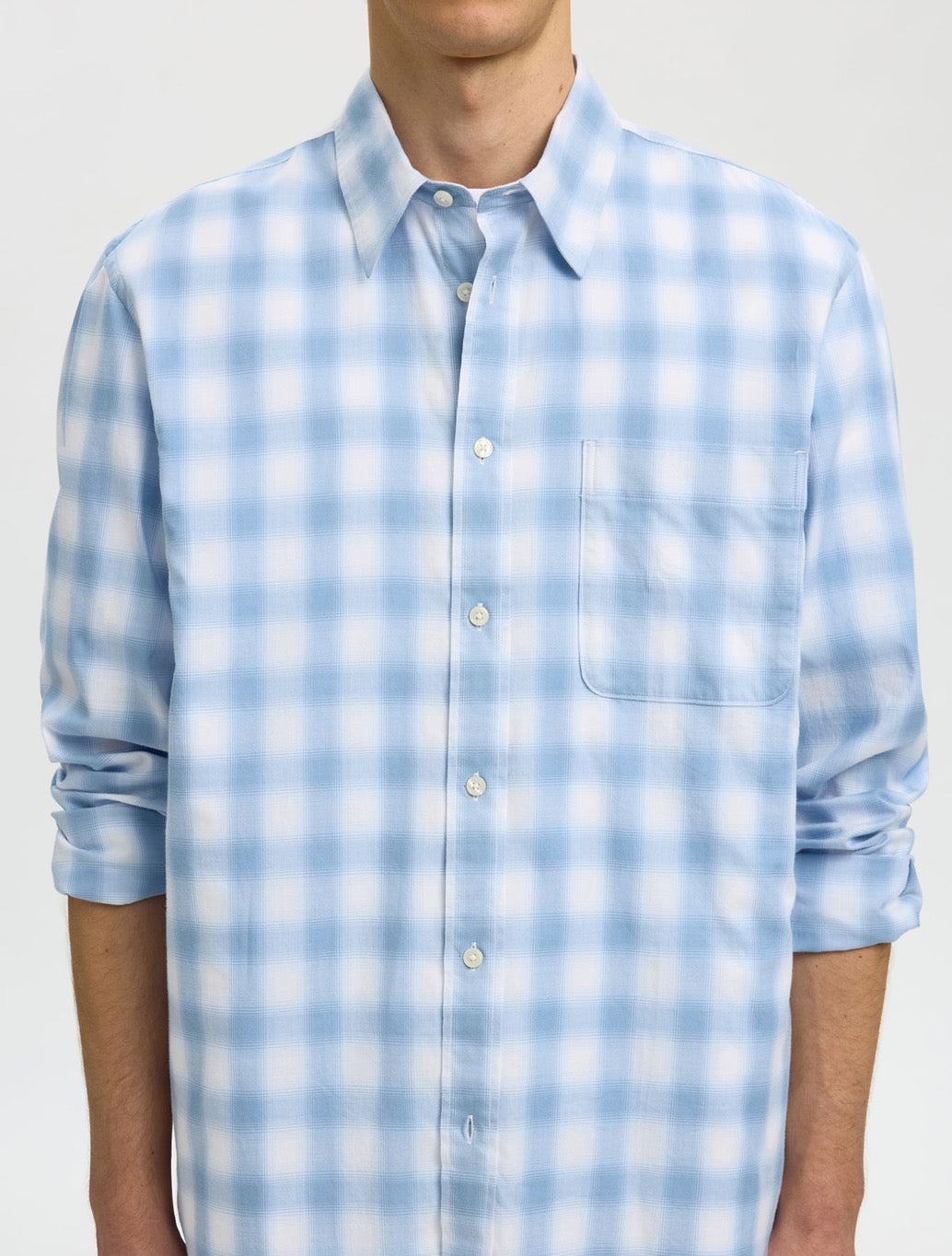 Selected Bob Check Shirt in Light Blue Check