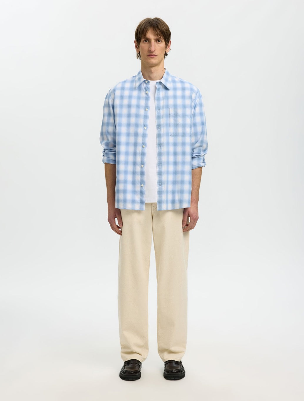 Selected Bob Check Shirt in Light Blue Check