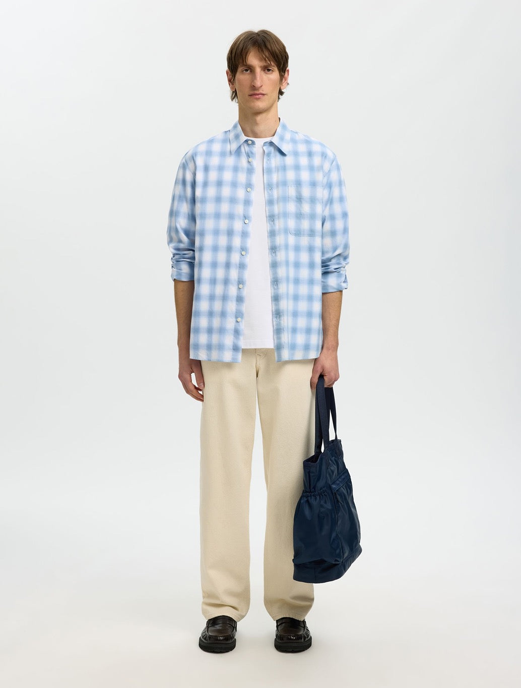 Selected Bob Check Shirt in Light Blue Check