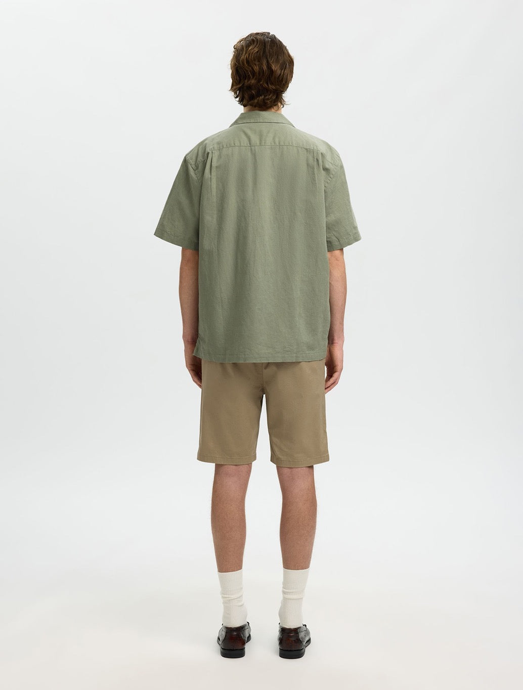 Selected Casper Linen-Blend Short Sleeved Shirt in Green