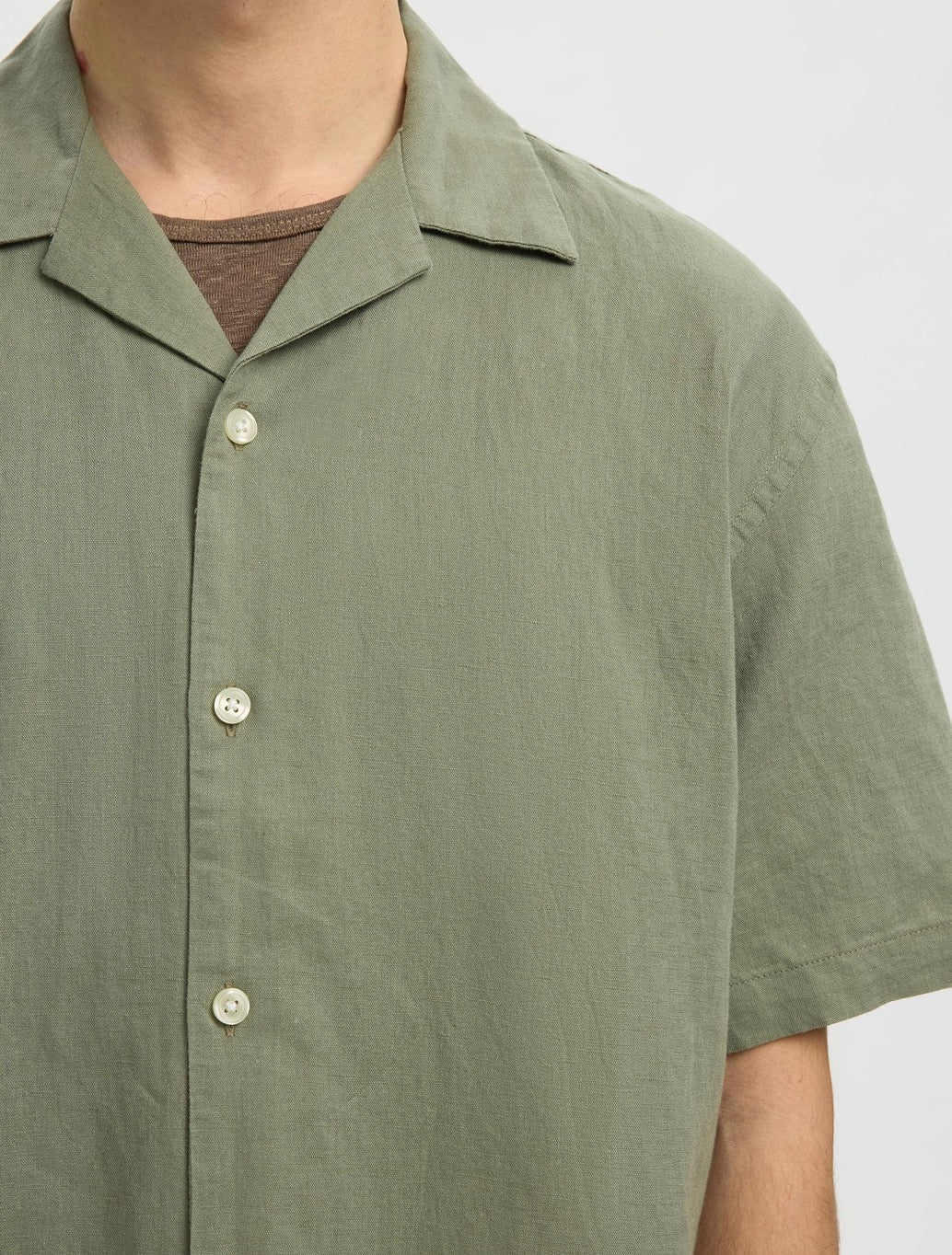 Selected Casper Linen-Blend Short Sleeved Shirt in Green