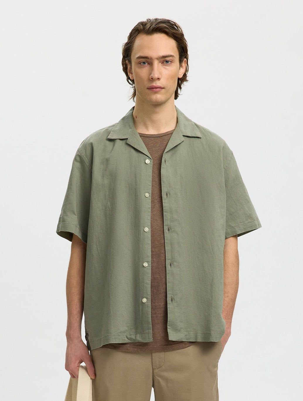 Selected Casper Linen-Blend Short Sleeved Shirt in Green