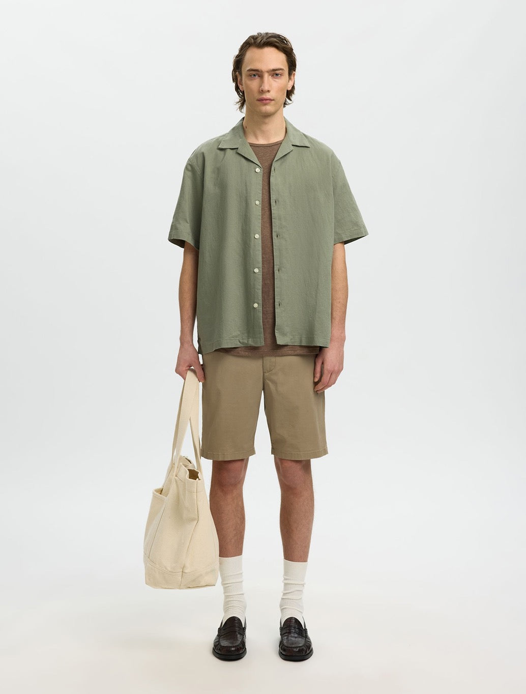 Selected Casper Linen-Blend Short Sleeved Shirt in Green