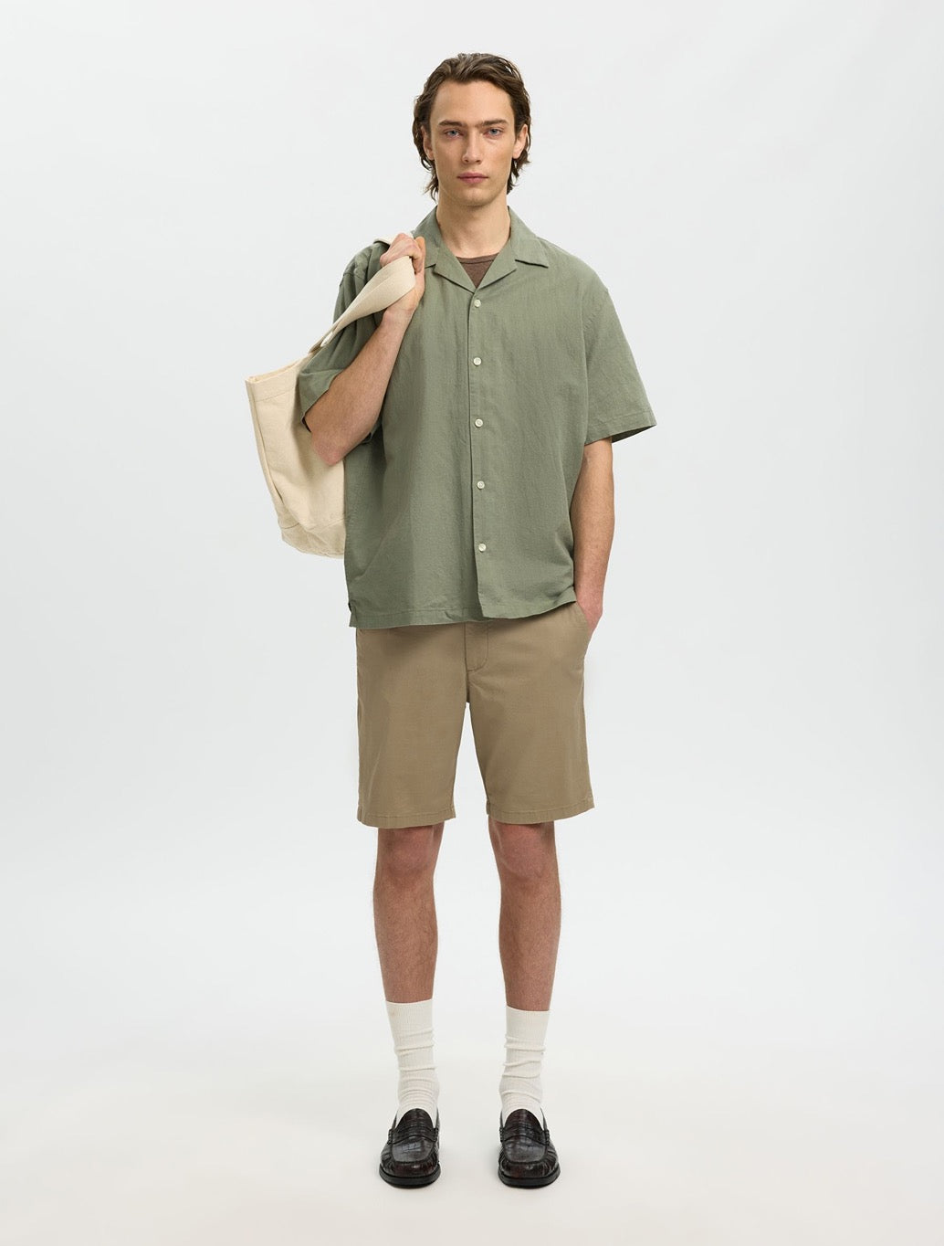 Selected Casper Linen-Blend Short Sleeved Shirt in Green