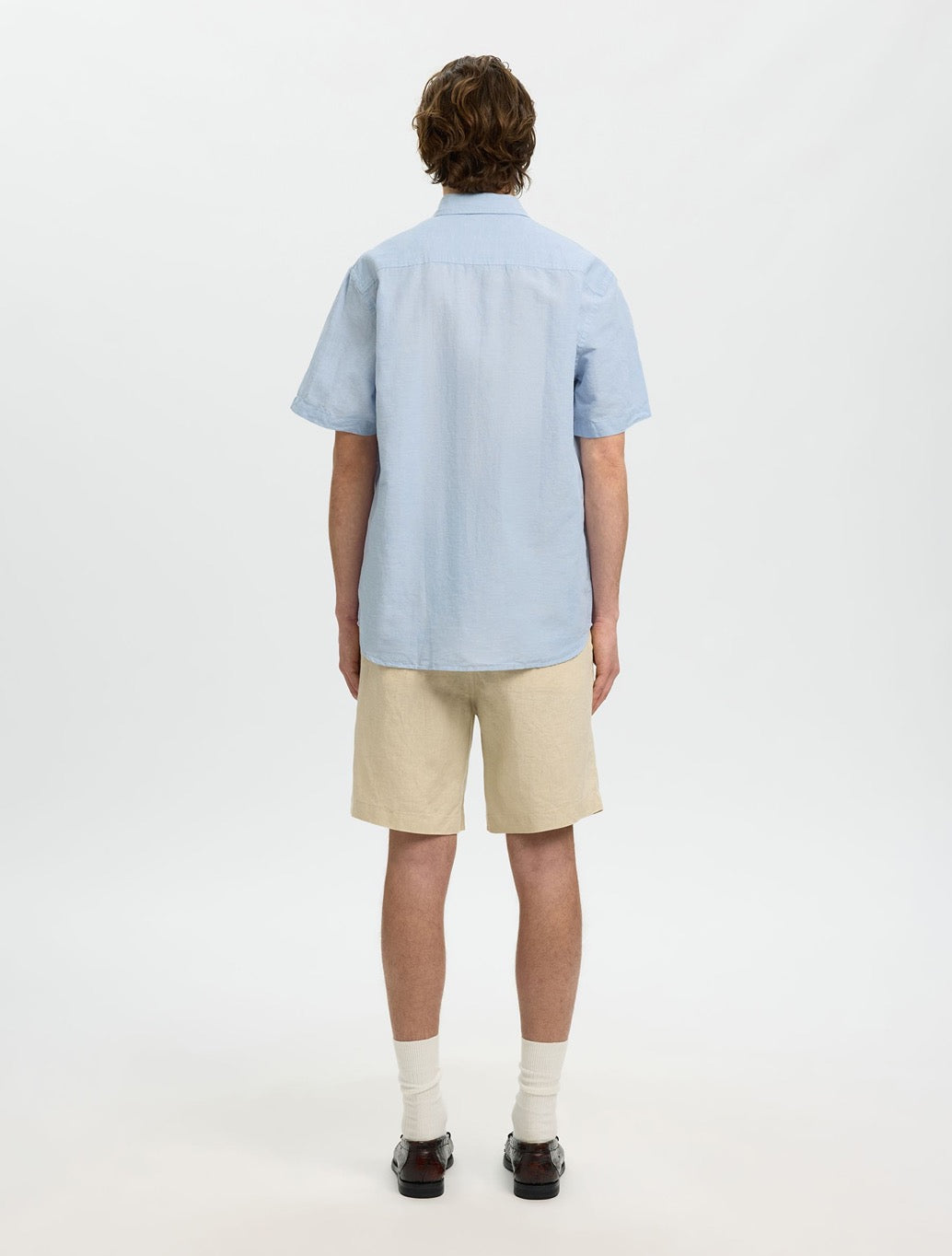 Selected Clay Short Sleeved Linen-Blend Shirt in Light Blue