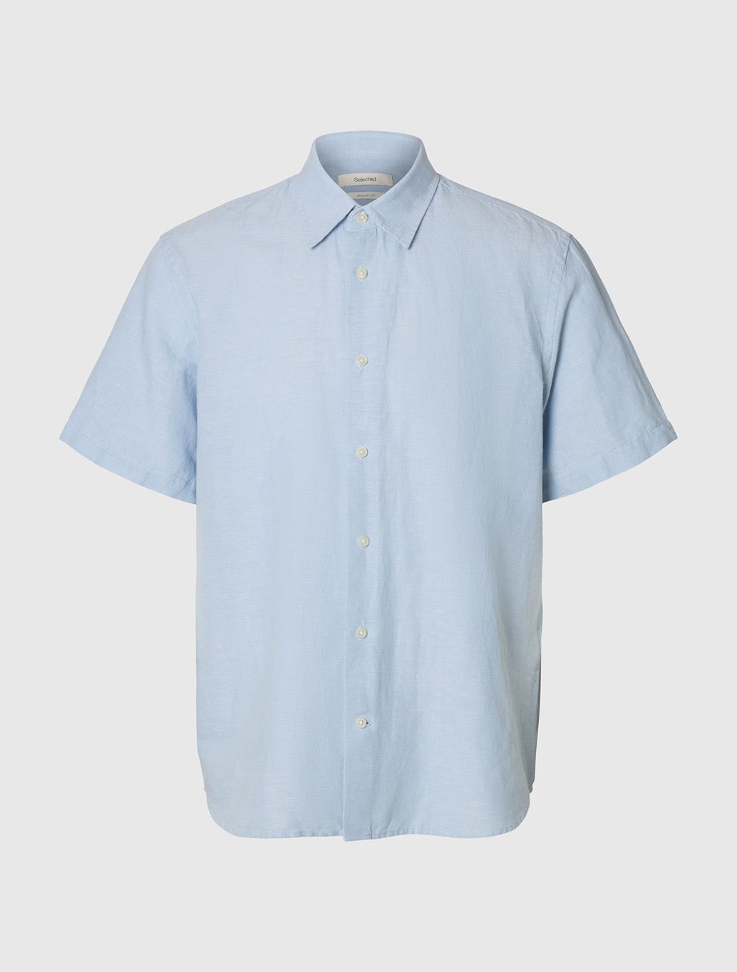 Selected Clay Short Sleeved Linen-Blend Shirt in Light Blue