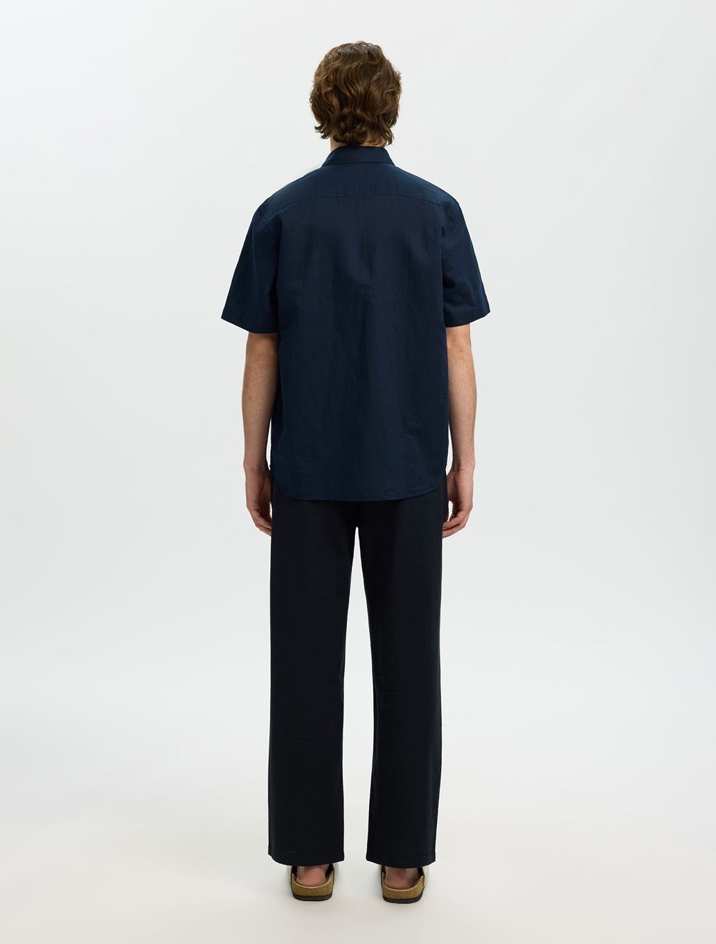 Selected Clay Short Sleeved Linen-Blend Shirt in Navy