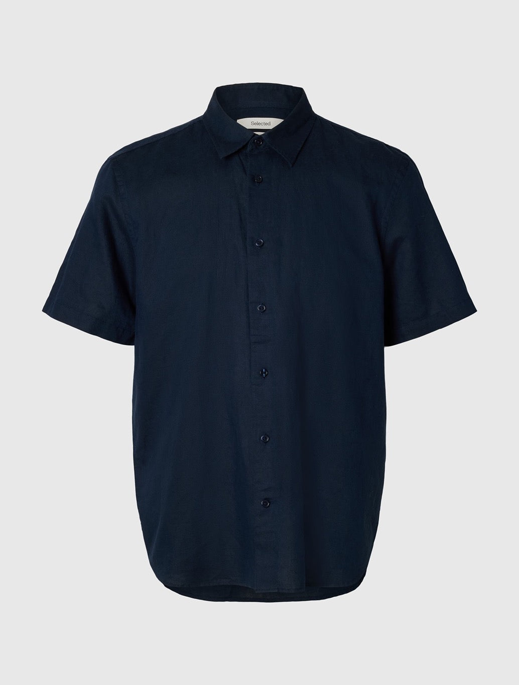 Selected Clay Short Sleeved Linen-Blend Shirt in Navy