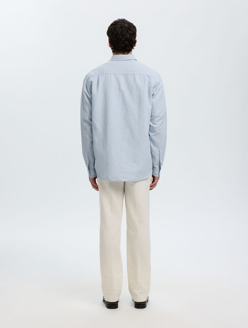 Selected Clay Regular Fit Linen-Blend Shirt in Light Blue