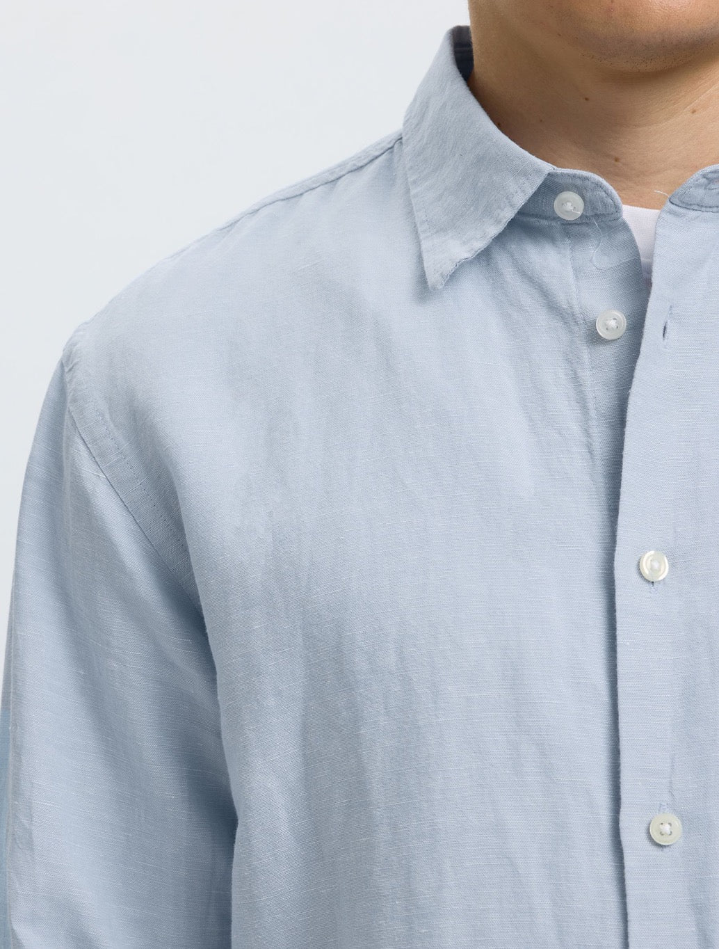 Selected Clay Regular Fit Linen-Blend Shirt in Light Blue