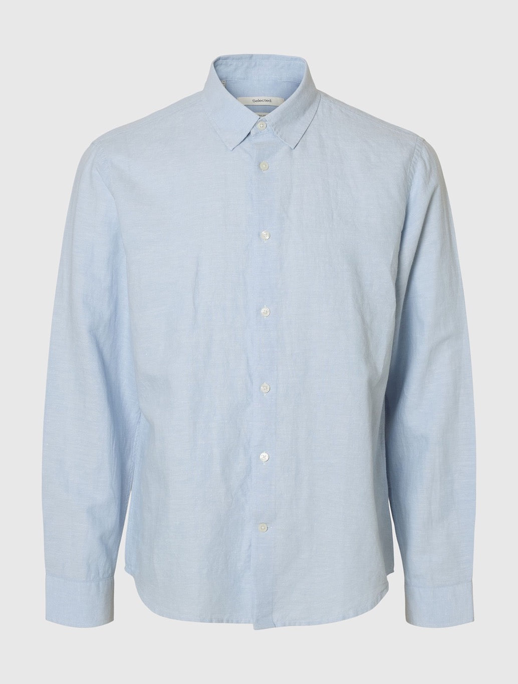 Selected Clay Regular Fit Linen-Blend Shirt in Light Blue