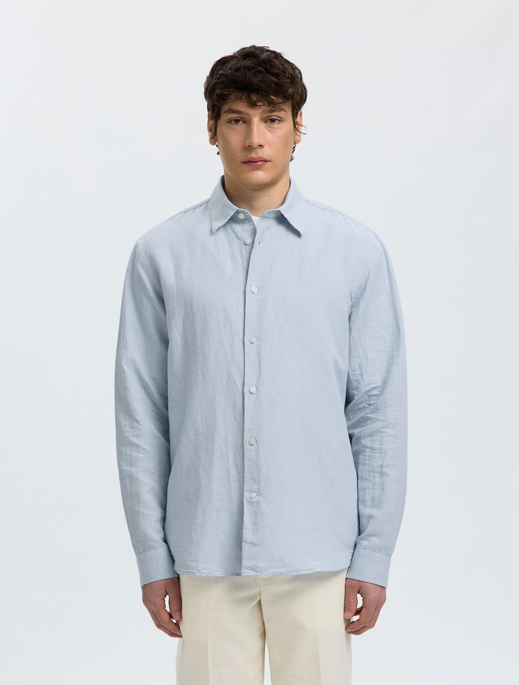 Selected Clay Regular Fit Linen-Blend Shirt in Light Blue