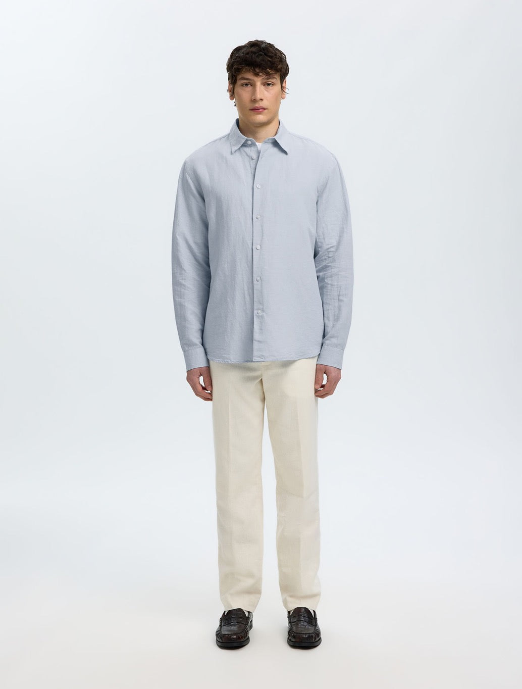 Selected Clay Regular Fit Linen-Blend Shirt in Light Blue
