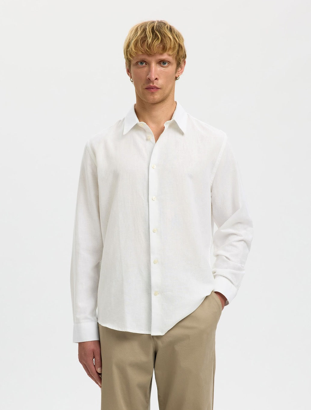 Selected Clay Regular Fit Linen-Blend Shirt in White