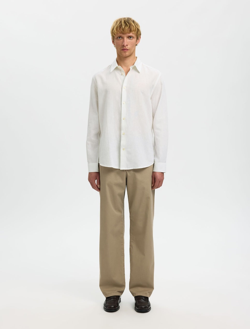 Selected Clay Regular Fit Linen-Blend Shirt in White