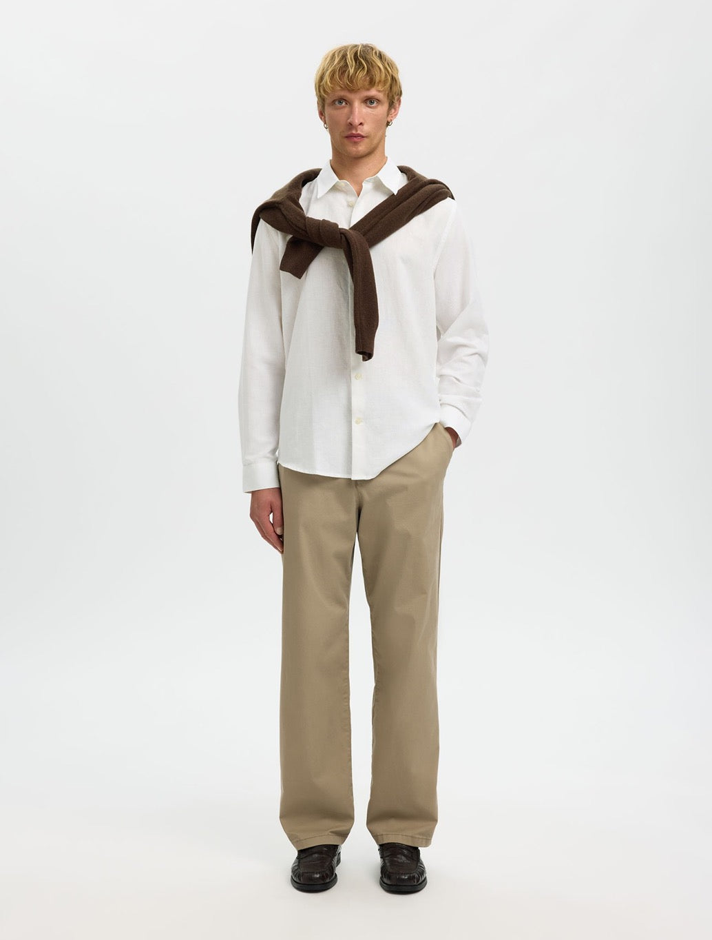 Selected Clay Regular Fit Linen-Blend Shirt in White