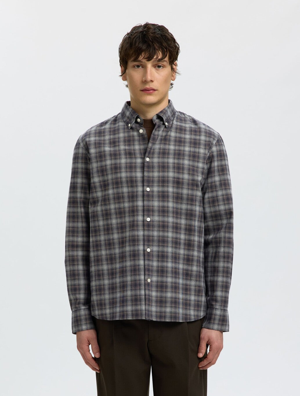 Selected Cole Cotton Shirt in Brown Check