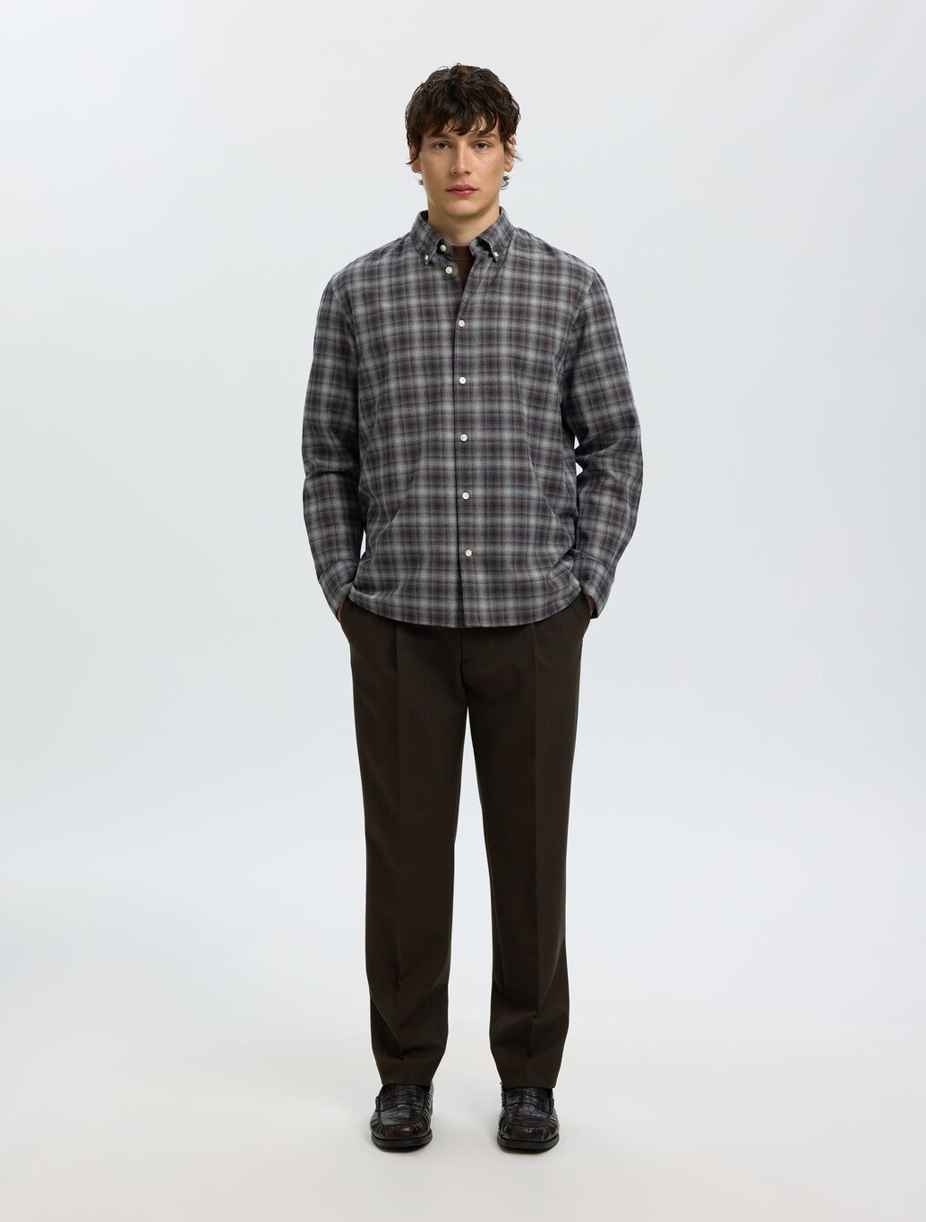 Selected Cole Cotton Shirt in Brown Check