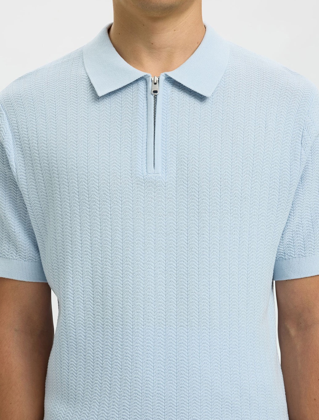 Selected Cran Zip Up Polo Shirt in Light Blue