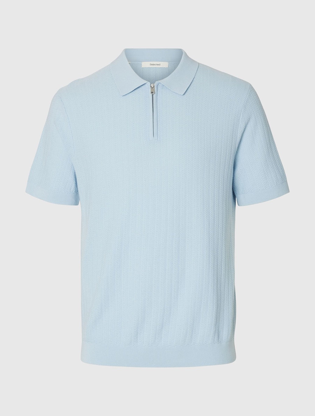 Selected Cran Zip Up Polo Shirt in Light Blue
