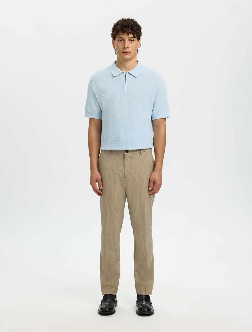 Selected Cran Zip Up Polo Shirt in Light Blue