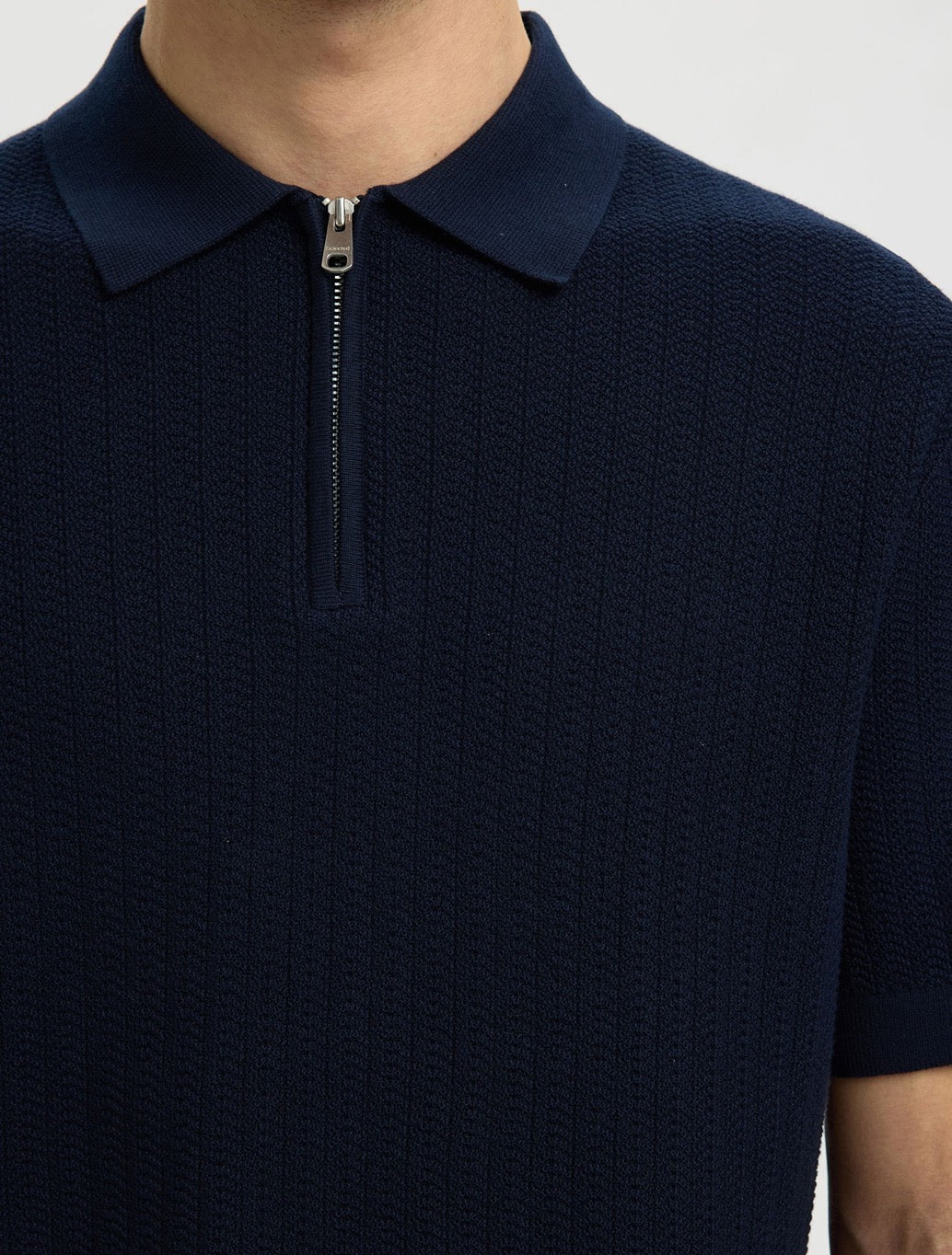 Selected Cran Zip Up Polo Shirt in Navy