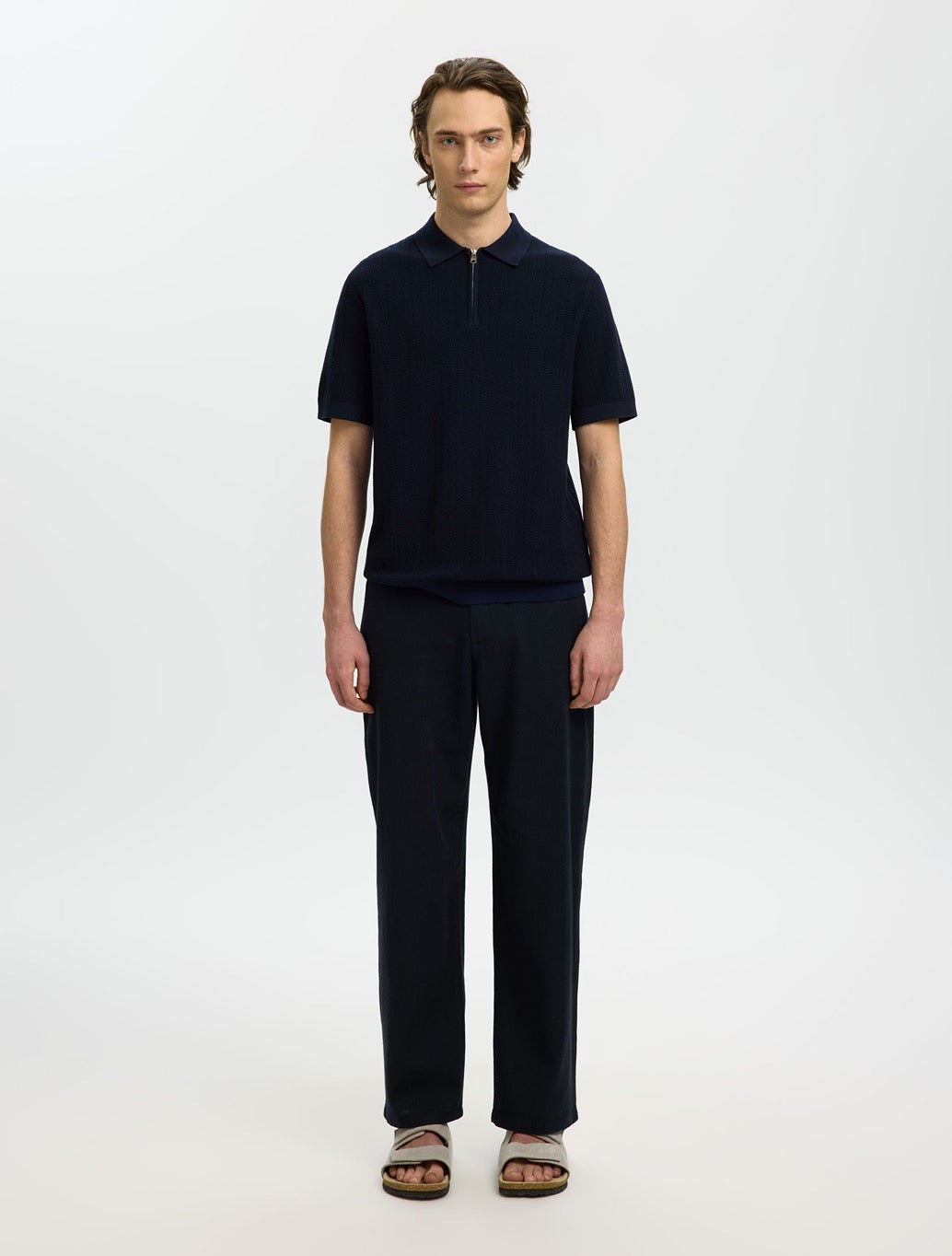 Selected Cran Zip Up Polo Shirt in Navy