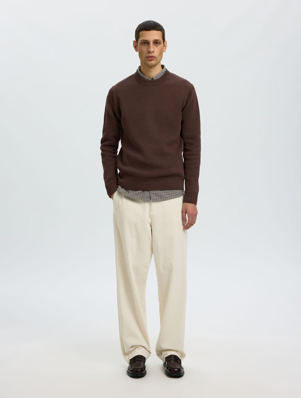 Selected Dane Crew Neck Pullover in Dark Brown