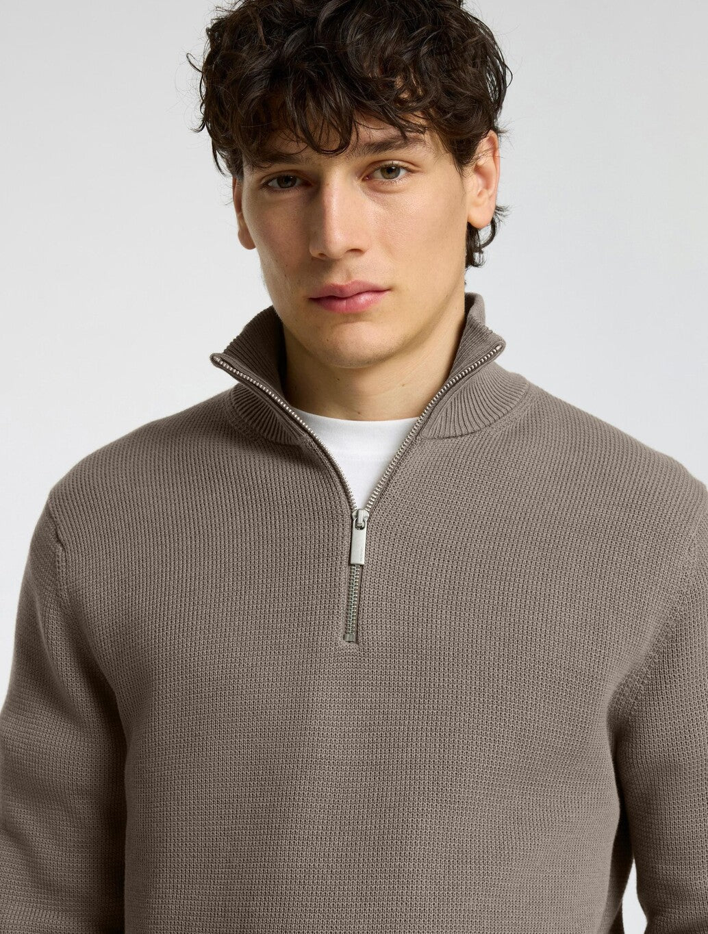 Selected Dane Half-Zip Jumper in Light Brown