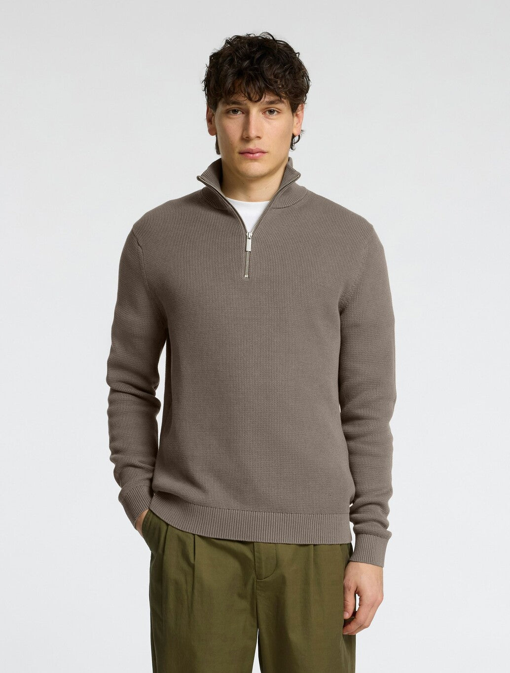 Selected Dane Half-Zip Jumper in Light Brown