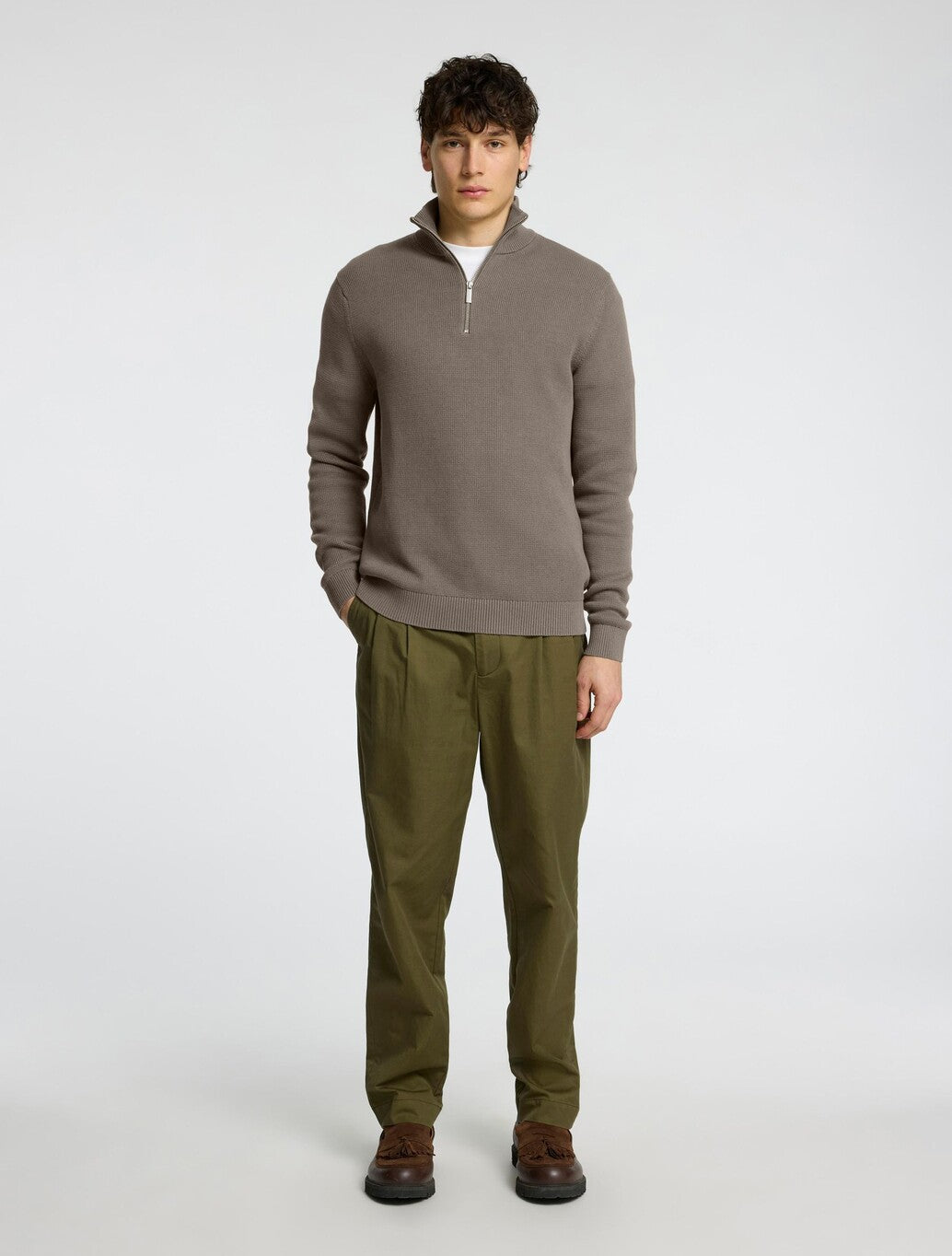 Selected Dane Half-Zip Jumper in Light Brown