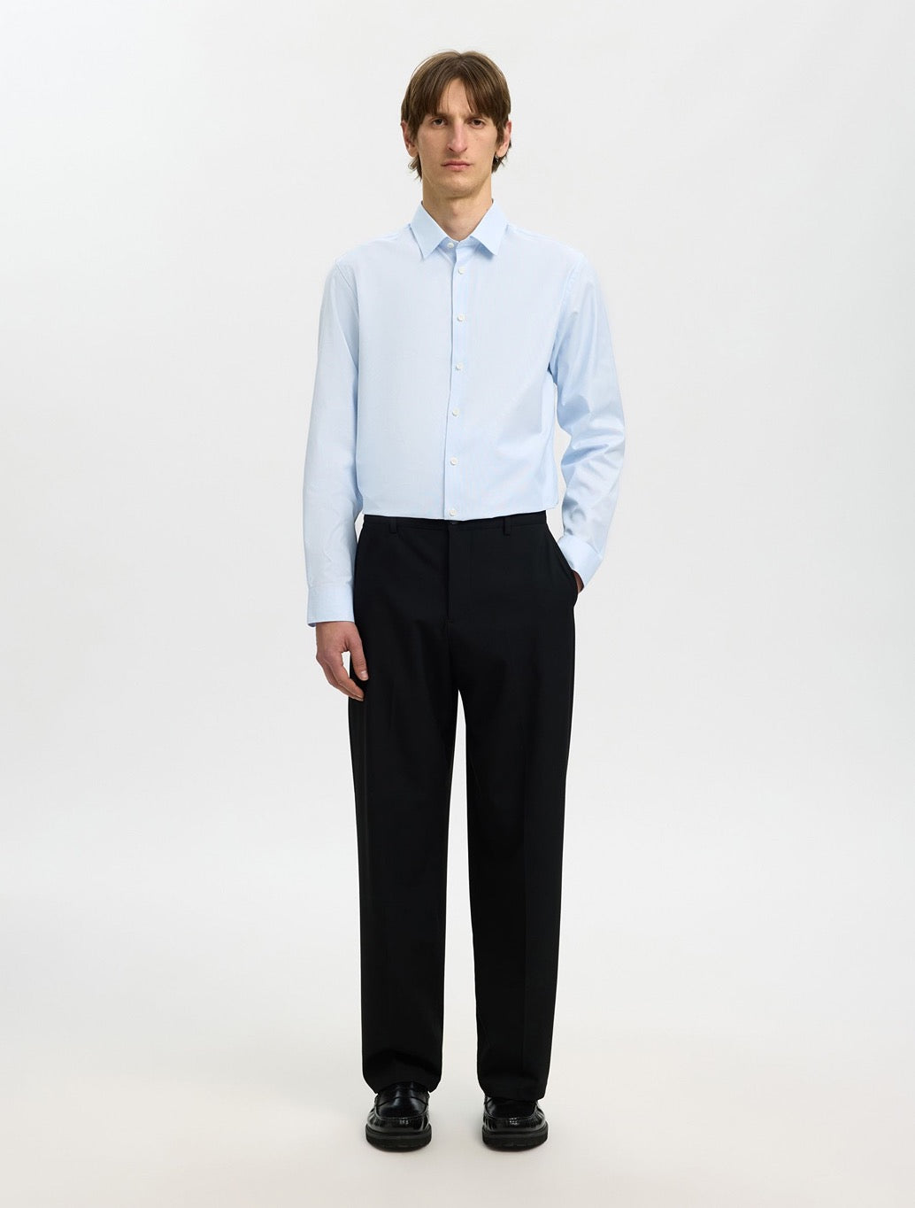 Selected Ethan Long Sleeved Slim Fit Shirt in Light Blue