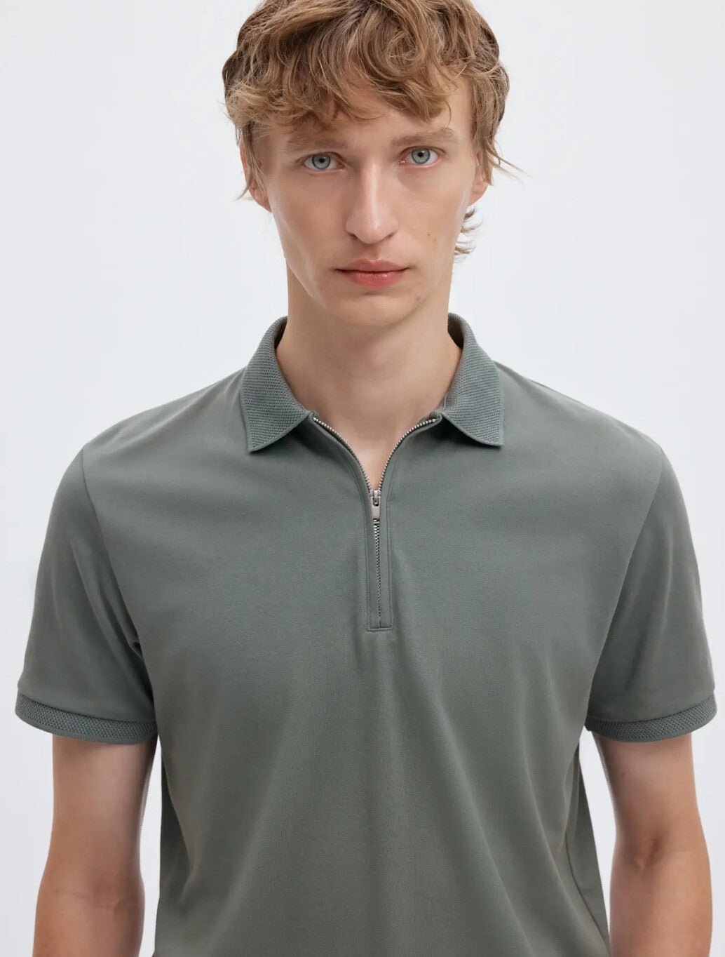 Selected Fave Zip Polo Shirt in Agave Green