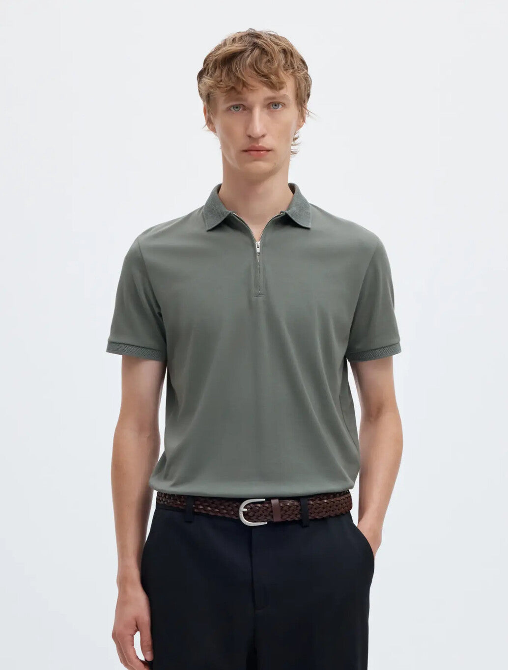 Selected Fave Zip Polo Shirt in Agave Green