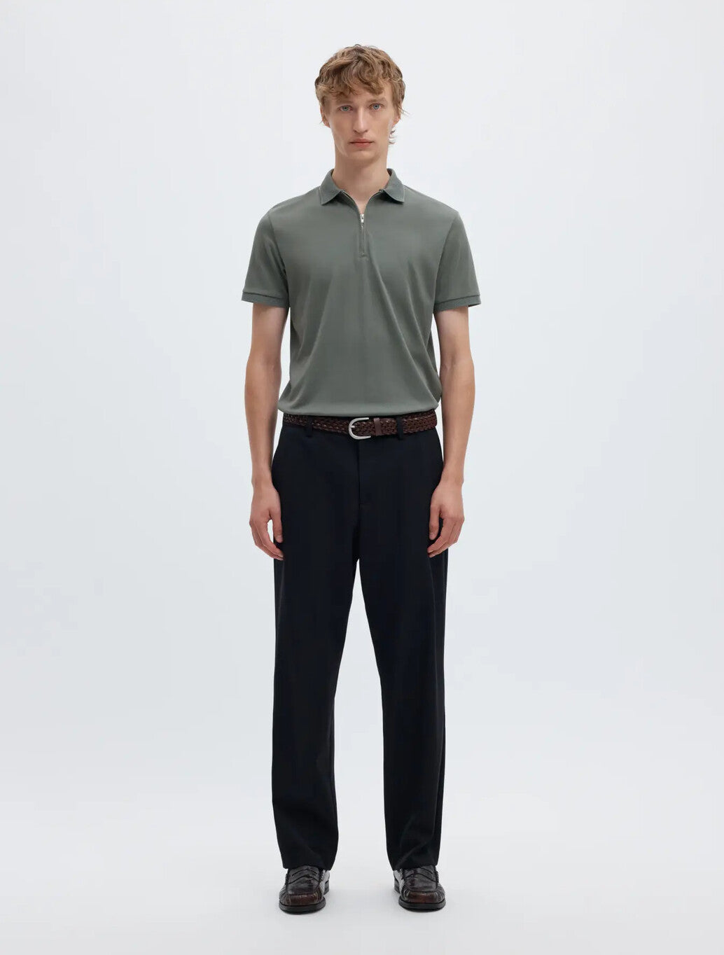 Selected Fave Zip Polo Shirt in Agave Green